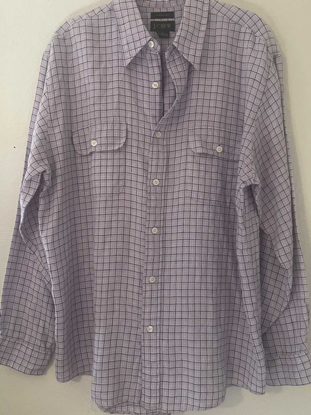 J.Crew Vintage Irish Linen Shirt Mens L Purple Windowpane Button Up